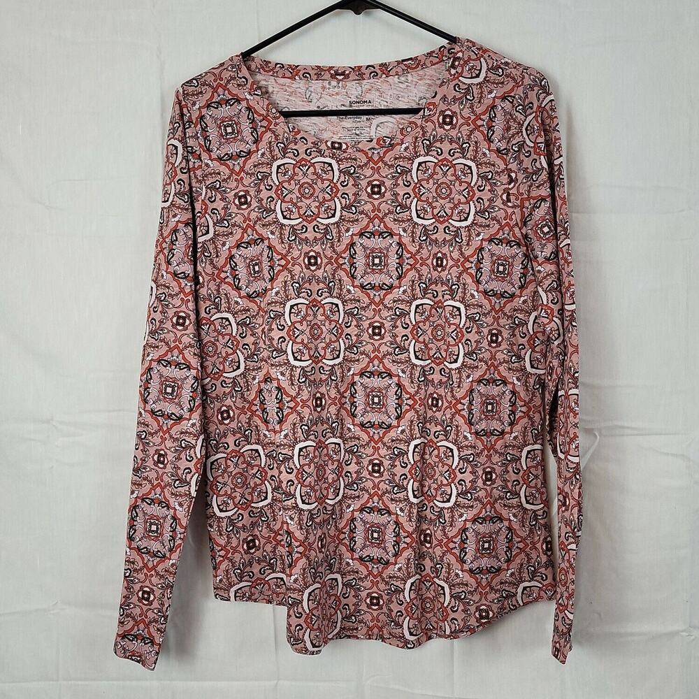 Sonoma Womens Multicolor Sparkly Long Sleeve Round Neck Basic T Shirt Size M